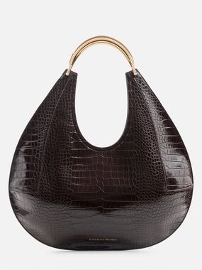 Elisabetta Franchi Chocolate Croc-Embossed Hobo Bag with Gold Handle